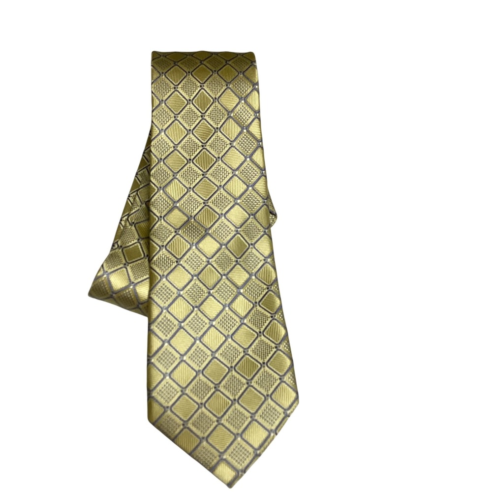 Club Room Mens Gold Yellow Geometric Diamond Pattern‎ Silk Blend Necktie Tie